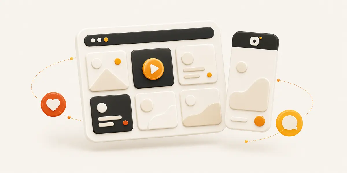 AI Content & Creation — content grid and social story mockup